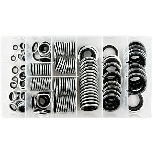 150 Pieces Automotive Self-Centered Bonded Seal Gasket Assortment Kit Bonded Seal Oil Washer Assortment Kit (150PCS) 150PCS