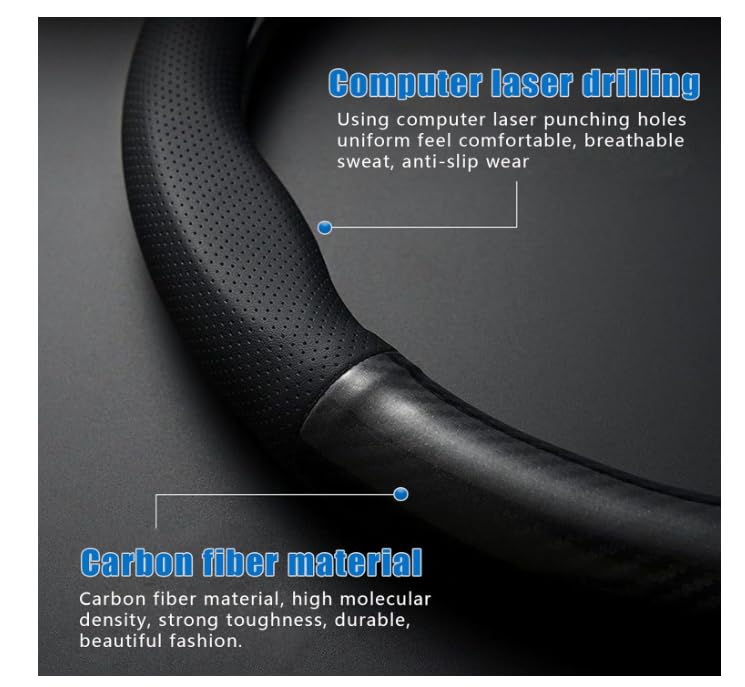 1 Pack Car Breathable Steering Wheel Cover, Wear -Resistant Steering Wheel Sleeve, Carbon Fiber Non-Slip Steering Wheel Protector, Four Seasons Universal Steering Wheel Set (Black #Circular) Circular Carbon Fiber Black