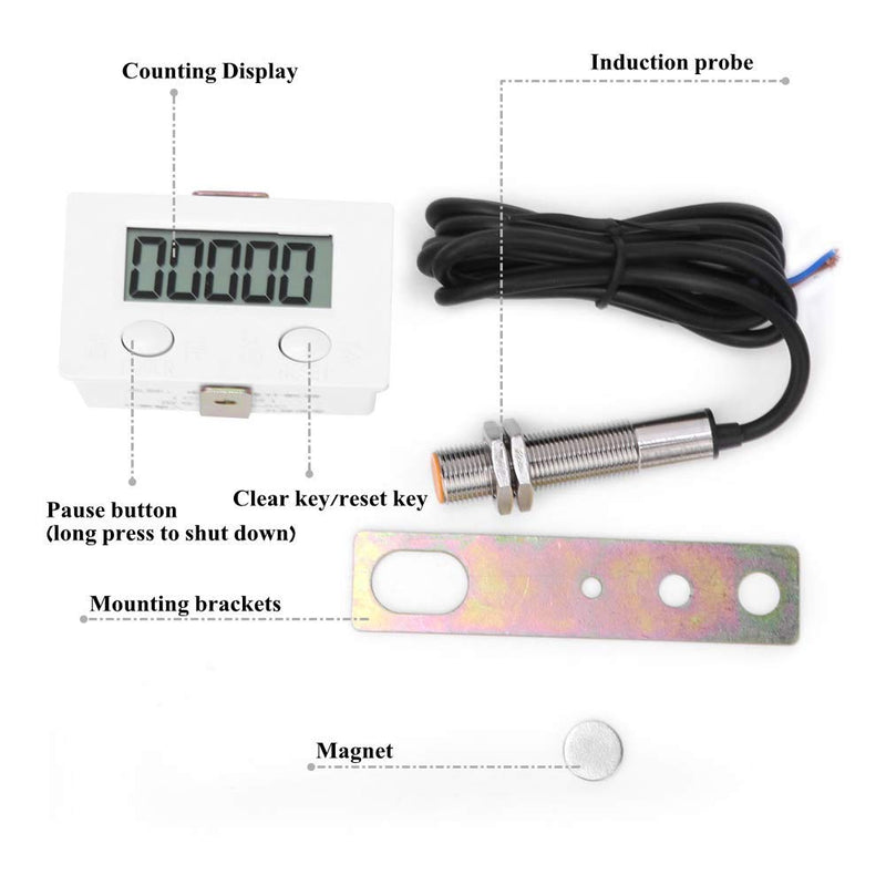 Magnetic Induction Counter,Digital Electronic Punch Counter,Metal Sensor, 5-Digits LCD Digital Display 0-99999, Magnetic Induction Proximity Switch