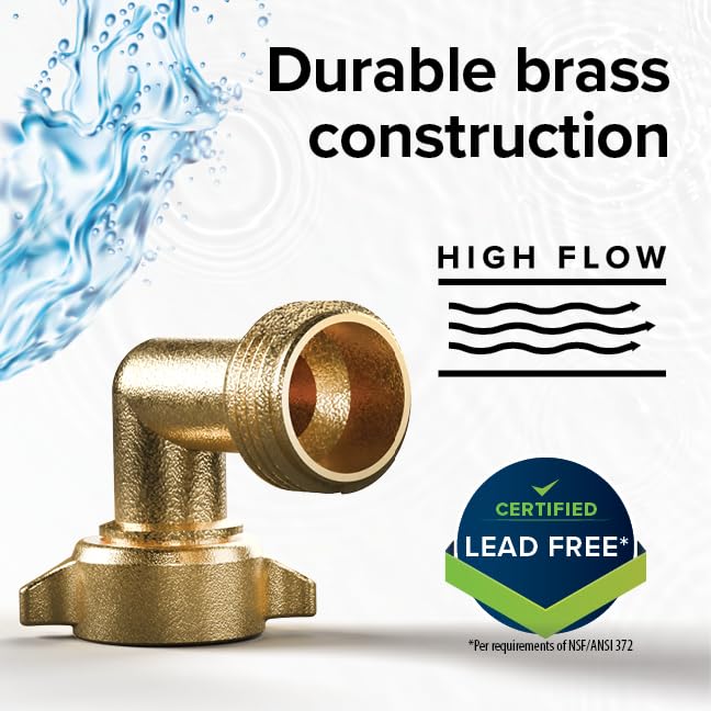 Camco 90-Degree Hose Elbow For RVs — Solid Brass Construction— Certified Lead-Free — Features Convenient Easy Grip Connector — For RV Water Hoses, Residential Outdoor Faucets, & More — 2-Pack (22507) 90 Degree Hose Elbow