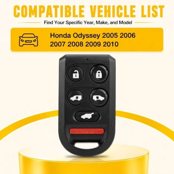 Key Fob Replacement Fits for Honda Odyssey 2005 2006 2007 2008 2009 2010 | 6-Button Key Fob Keyless Entry Remote Control (FCC ID: OUCG8D-399H-A, P/N: 72147-SHJ-A61, 314MHz)