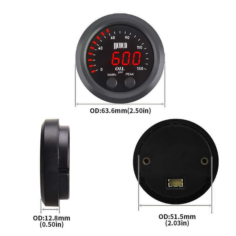 Universal Oil Pressure Gauge Kit 2-1/16" (52mm) 150 PSI - Digital Meter Red Display with 1/8NPT Electronic Sensor - for Boat Marine Car Auto Truck Automotive Gauge Sets Oil Pressure Gauge+Holder