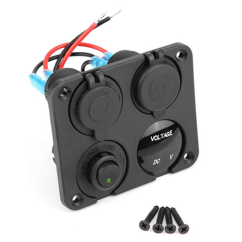 Waterproof 4 Gang Marine Boat ON/Off Toggle Switch Panel & 4.2A Dual USB Socket & Voltmeter & Cigarette Lighter Blue LED Light(Blue)