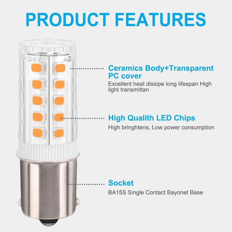 4PCS BA15S LED bulb p21w 12V 24V, 1141 LED Bulb Bayonet Single Contact Base for RV Camper Trailer Boat Trunk Interior Lights, Warm White 3000K