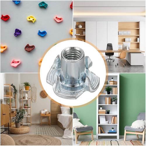 HARFINGTON M5x10mm T-Nuts 4 Pronged Tee Nut 0.57" x 0.39" Fully Thread Carbon Steel Inserts for Wood, Rock Climbing Holds, Cabinetry, Furniture 100pcs M5x10mm, 14.5mm