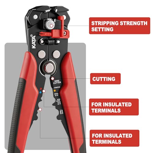 KATA Wire Crimper and Automatic Wire Stripper Tool Set for Electrical Work 2pc Red