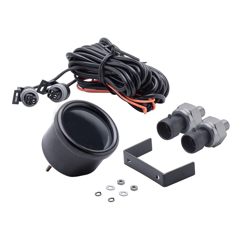 Dual Display Air Suspension Gauge Air Ride Air Pressure Gauge 2Inch 0-220PSI with 2Pcs 1/8NPT Sensors and 16.5ft Sensor Cable LCD Blue