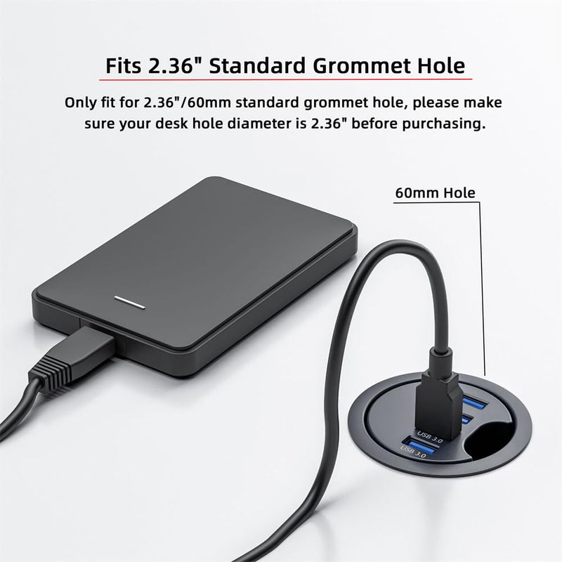 NFHK USB 3.0 Hub 4 Port USB 60mm Desk Grommet Splitter Dock Station Interface for Desktop PC Desk 4-USB3.0