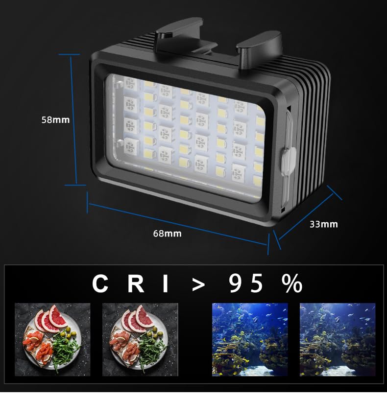 Dive Light Compatible with Gopro, Scuba Diving Flashlight, 7 Modes SL-104 Underwater Lights, 40m Waterproof Diving Fill Light, Underwater LED Video Light for Multiple Action Camera