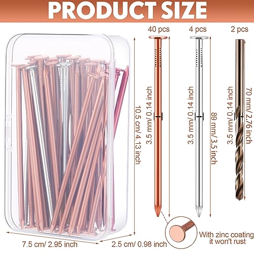 Gisafai 47 Pcs Copper Nails Tree Stump Killer Set, Include 40 Copper Nails for Killing Trees, Stumps and Roots 3.5 Inch Stump Removal Spikes with 4 Steel Nails 2 Drill Bit Nails and Storage Box