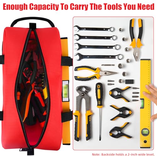 MELOTOUGH Canvas Tool Bags 14 Inch Tool Tote Bag with Zipper Heavy Duty Portable Tool Bag Organizer for Electrician,Technician,Mechanic(Black&Red) B-Black & Red