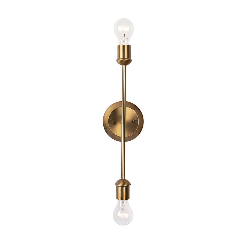 Aspen Creative 62504-11, 2 Light Wall/Vanity, 5" W x 17-3/4" H x 4-1/2" D, Plated Brass Finish, Bulb Not Included
