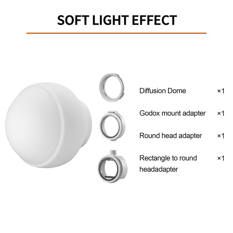 Godox ML-CD15 Diffusion Dome Flash Diffuser Modifier, Collapsible Soft Light Diffuser with 3 adapters for AD200 AD200Pro V1 TT685 V860III TT600 AD300Pro AD400PRO Speedlight,ML30 ML60 Video Lights