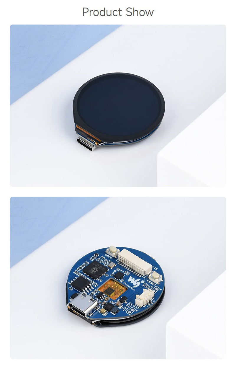 Waveshare RP2040 Microcontroller Development Board, with 1.28inch Round Touch LCD, Compact Size, Accelerometer and Gyroscope Sensor