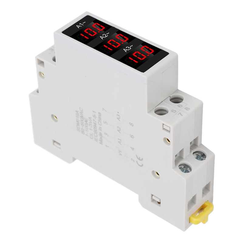 3 Phase DIN Rail Ammeter, LED Digital Display DIN Rail Amp Meter, Amp Meter with 3 Sensors AC80‑500V 1‑100A, Display Measurement Trends