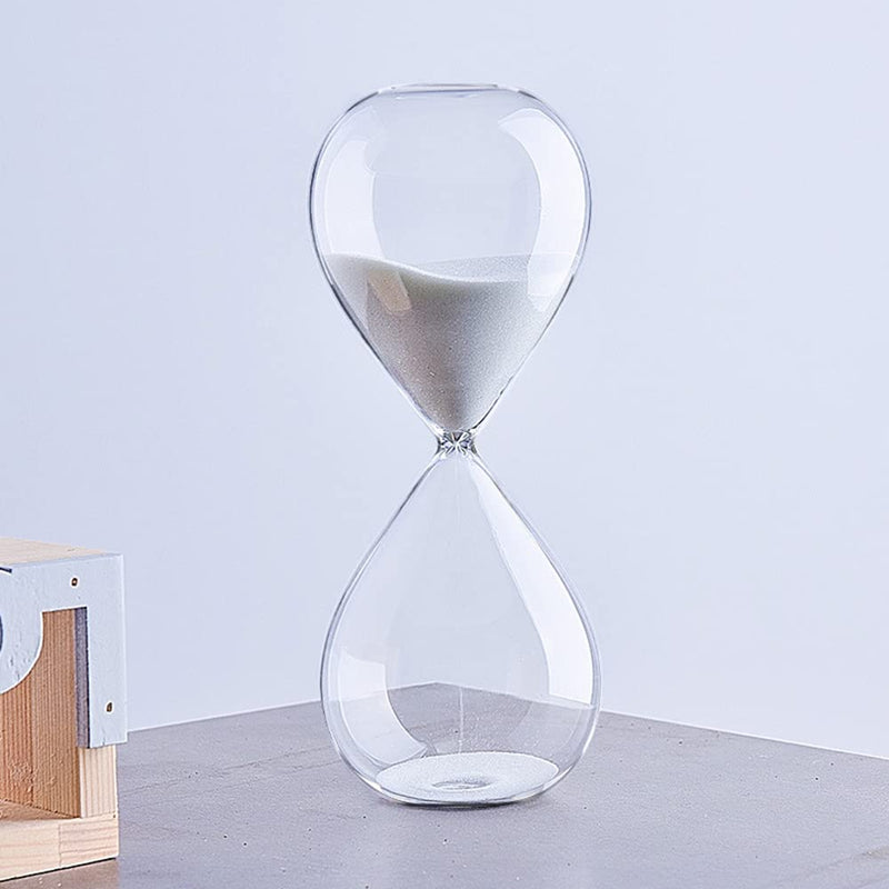 Falytemow Hourglass Sand Timer Glass Sand Timer Egg Hourglass for Kitchen Brushing Teeth School Teaching (White, 60 Minutes) White