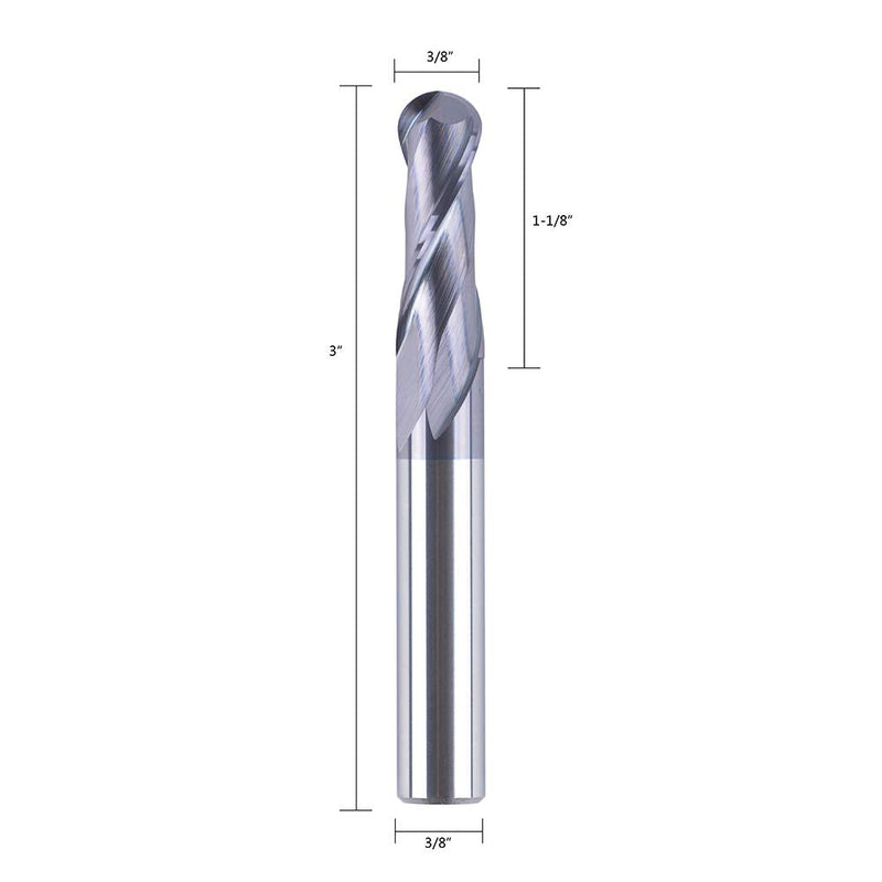 SpeTool 14412 Ball Nose Carbide End Mill CNC Cutter Router Bits Double Flute Spiral Milling Tool 3/8 inch Shank with 3 inch OVL