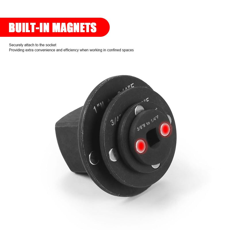 Low Profile Impact Socket Adapter Set, 4PC Drive Size Adapters for Tight Spaces, 3/4" to 1", 1/2" to 3/4", 1/2" to 3/8", 1/4" to 3/8"