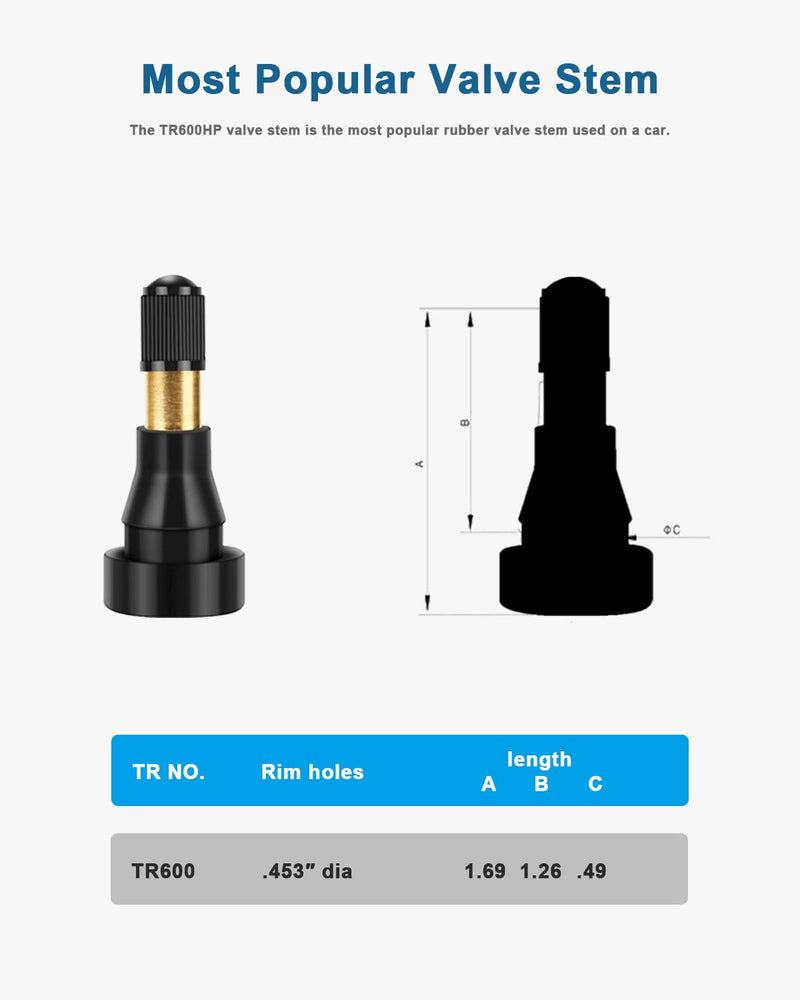 Riseuvo 50pcs TR600HP High Pressure Tire Valve Stem High-Pressure Tubeless Snap-in Valves .453 Good for Larger or Heavy-Duty Vehicle TR600