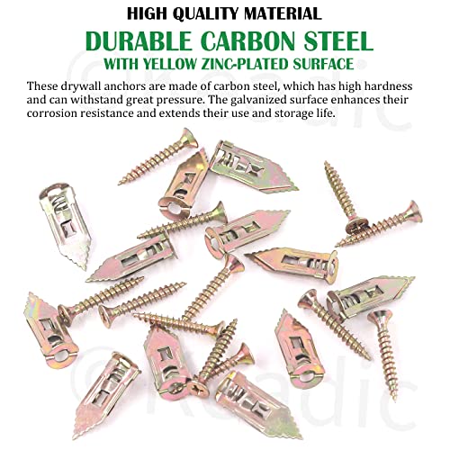 Keadic 200 Pieces 12 x 30mm Drywall Self-Drilling Anchors with Screws Kit, No Drill or Holes in Wall, Hangs up to 66 lbs