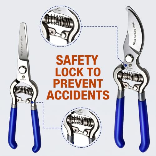 Two-Pack Pruning Shears Set (8-Inch), High-Carbon Steel Blades, Ergonomic Blue Handles, Rust-Resistant Garden Tools for DIY Garden & Landscaping