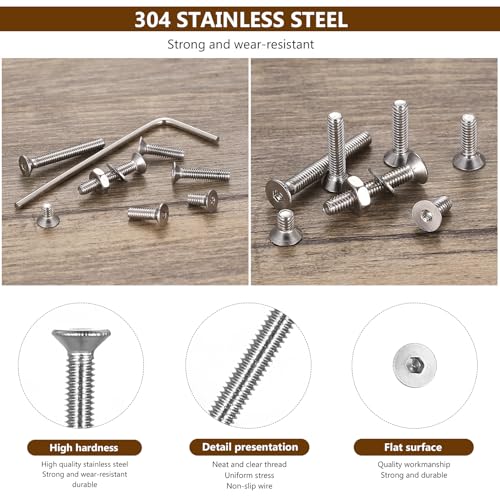 1110 Pcs M2.5 Screws Set, Metric Screw Assortment, Flat Metric Machine Screw Assortment, Countersunk Bolts and Nuts Set, 304 Stainless Steel Flat Head Hex Socket Cap Screws Bolts with Washers 1110