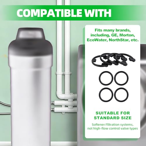 Water Softener Seal Kit, 4 Snap Clips (7337563 WS60X10004 1205500 7116713 1205500 7116713) 4 O-Rings (7337571 7170288 900535 STD302213 WSO3X10025) Parts for Kinetic Wares GE Morton