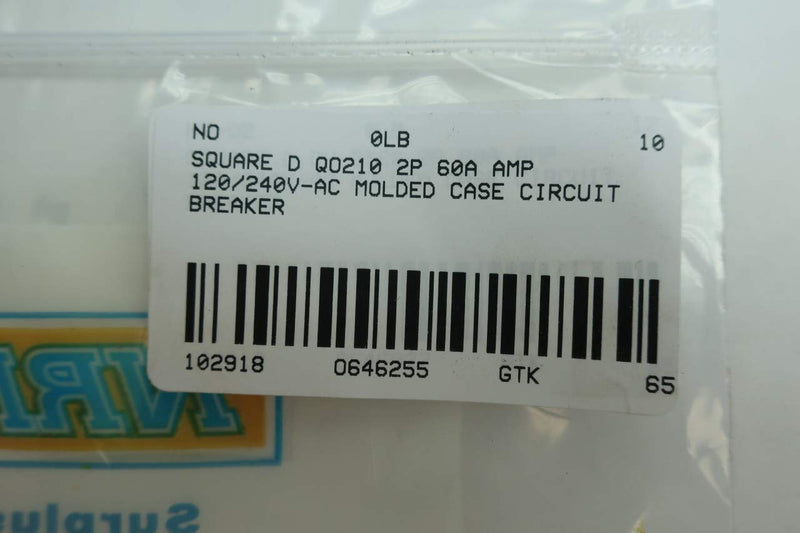 SQUARE D QO260 60A 2P Molded CASE Circuit Breaker 120/240V-AC D646255
