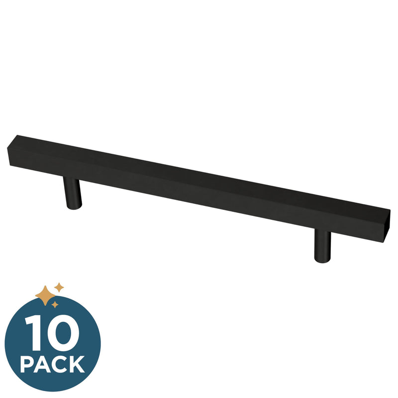 Franklin Brass (10-Pack) – Matte Black Cabinet Handles, 5-1/16 Inch Hole Center, Modern Pulls for Drawers, Kitchen Cabinet Door, Dressers | Simple Square Bar 10 5-1/16" (128mm)