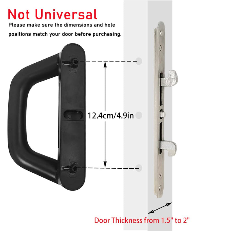 Sliding Patio Door Handle with Mortise Lock and Keys, Key Cylinder and Keeper, 4-15/16" Hole Spacing, Reversible Design(Non-Handed), 4 15/16 Glass Door Replacement Handle Lock, Need to Drill (Black) Black