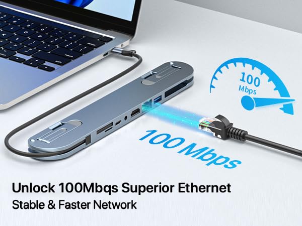USB C Laptop Docking Station Stand, USB C Hub 7 in 1 Multiport Adapter with 4K HDMI, Gigabit Ethernet, USB A 3.0, PD 100W Charge, Universal Docking Stations for MacBook Pro/Air/Dell/HP/Surface/Lenovo