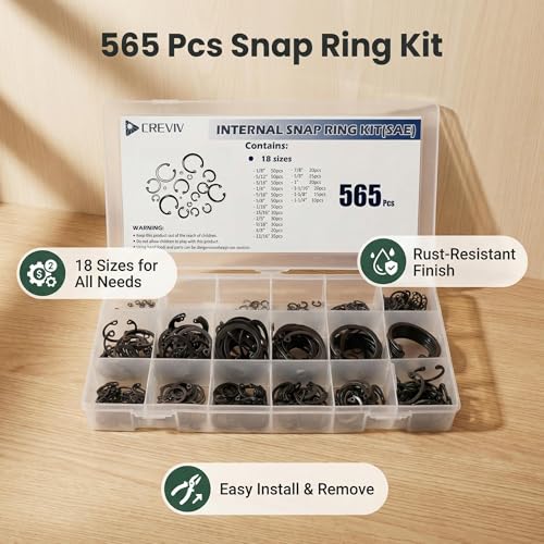 Internal Snap Ring Kit SAE, 565Pcs, 18 Sizes (1/8"-1-1/4")