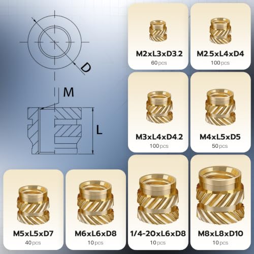 380PCS Heat Set Thread Inserts with M2 M2.5 M3 M4 M5 M6(1/4) M8 Insert Tips 1