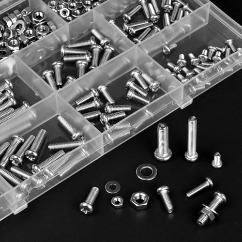 351pcs 304 Stainless Steel Cross Recessed Machine Screw Bolts Nut Washer Assortment Kit - (M3/M4/M5) 8 Sizes for Mechanical Assembly, DIY Projects, Electronics Repair.