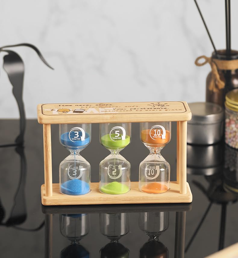 3-in-1 Perfect Bamboo Sand Timer, Includes 15, 20 and 30 Minute Sand Hourglass Timers,Sand Glass Timer Decor for Games Classroom Home Office or Keeping Time Around The Kitchen(BGW+152030) Black+gray+white 15+20+30Min