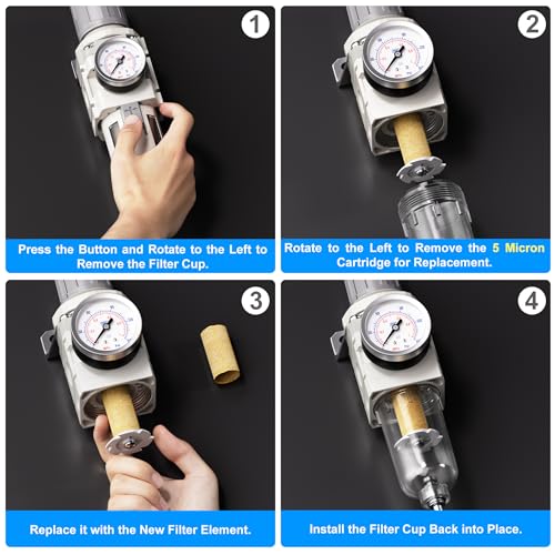  [AUSTRALIA] - TAILONZ PNEUMATIC 0-150PSI 1/4 Inch NPT 5 Micron Copper Element Air Filter Pressure Regulator Combo Piggyback, Air Tool Compressor Filter with Gauge 1/4"NPT