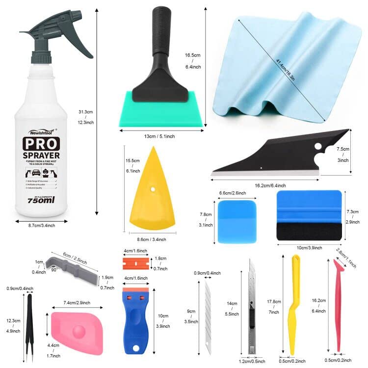 NEWISHTOOL Window Film Application Kit Car Tint Installation Tools with Spray Bottle PPF Squeegee Felt Scraper Knife for Vehicle Glass Protective Film Installing Tool Vinyl Wrap Kit Tools Tinting Kit