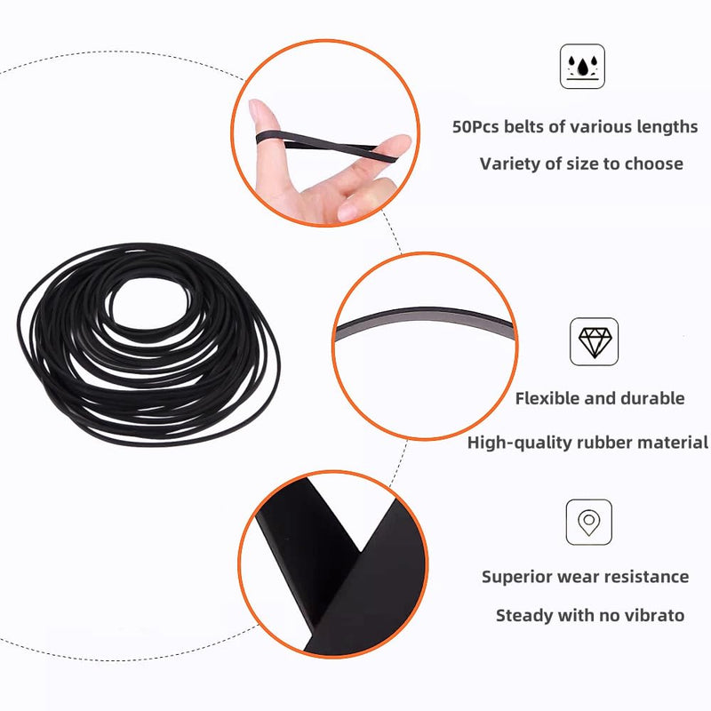 Sam&Johnny Rubber Belt DVD/CD Cassette Recorder Repair Maintenance, 4mm Width Flat Mixed Package 40-135mm Length Pulley Pully Belt Rubber Drive Belts(50/Pack)
