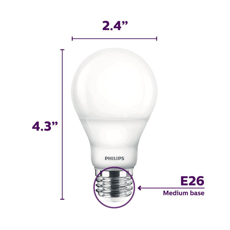 Philips LED 538322 LED Dimmable A19 Soft White Light Bulb with Warm Glow Effect: 800-Lumen, 2700-2200-Kelvin, 9.5-Watt, E26 Base, Frosted, 8-Pack 8 Pack 60-Watt Equivalent