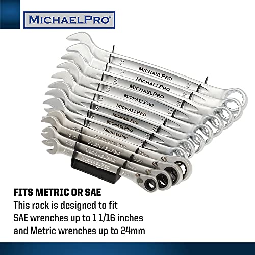 MichaelPro Magnetic Wrench Organizer for Tool Drawer, 12-Piece Metal Wrench Holder, Fits SAE and Metric Wrenches, Up to SAE 1 1/16'' and Metric 24mm, Easy Magnetic Wall Mount - MP014031 12Pc (Magnetic)