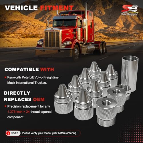 1.375''X24 Cone Shaped Parts Aluminum Alloy Cones Sealed End Cap Compatible with Kenworth Peterbilt Volvo Freightliner Mack International Trucks-12PCS Silver