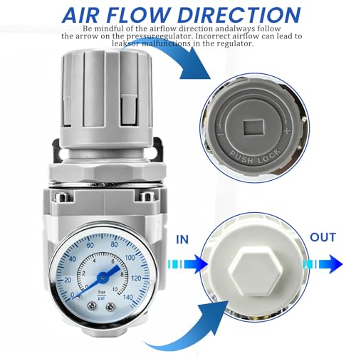 AR3000-03 Air Regulator with Gauge & Bracket, 3/8" NPT, Adjustable 0-145 PSI for Compressed Air Systems 3000-03