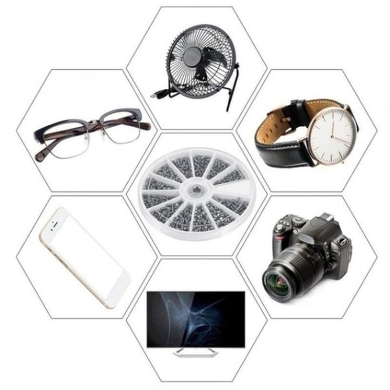 600pcs Watch and Glasses Repair Screws Kit 12-Kind Assortment with Compartment Organizer Screws Nuts for Watches Eyeglasses, Silvery