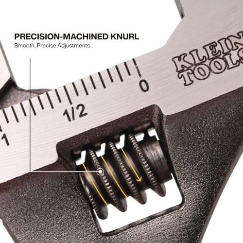 KLEIN TOOLS D507-8 Adjustable Wrench, Extra Capacity Jaw Forged Drive Wrench with High Polish Chrome Finish, 8-Inch Dipped Handle, 8-Inch