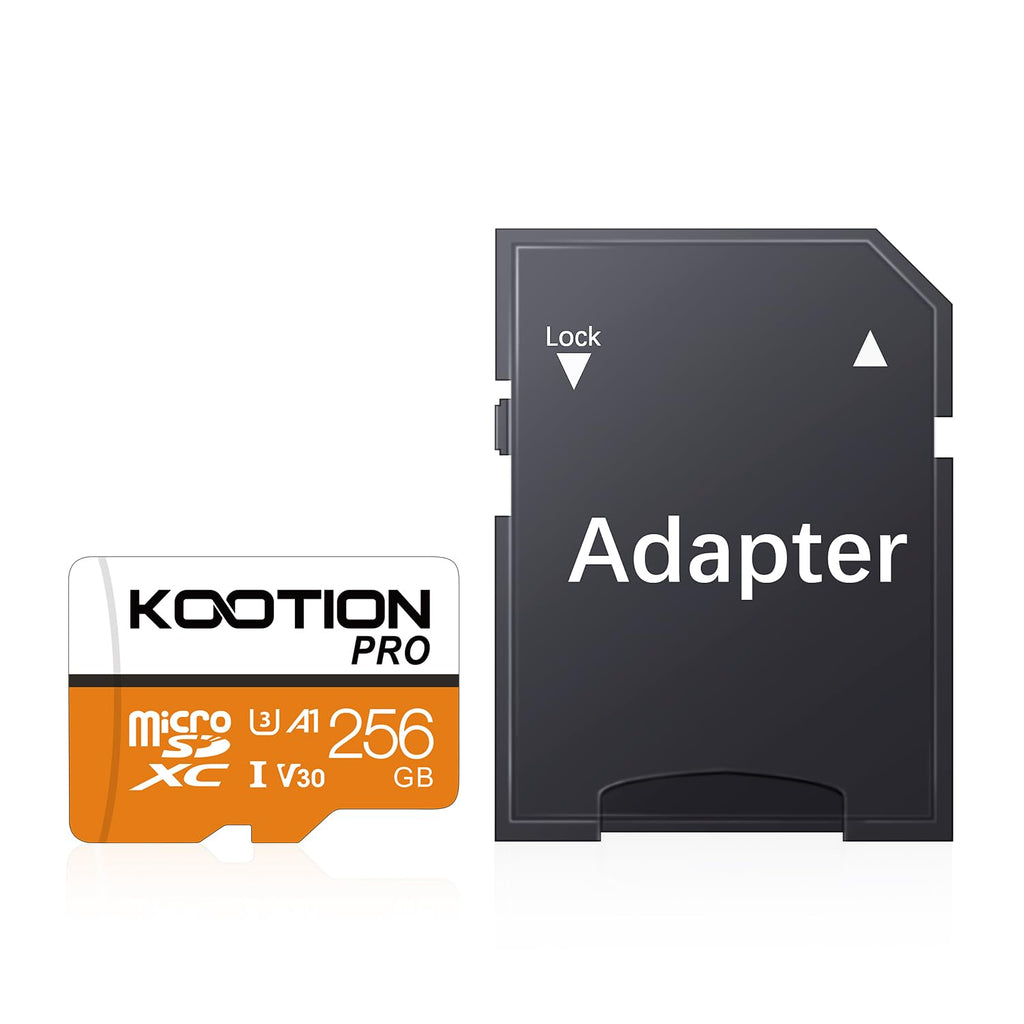 KOOTION Micro SD Card 256GB U3 TF Card with Adapter, V30, A1, Full HD, 4K UHD, UHS-I microSDXC Flash Memory Card for Smartphone 1-Pack