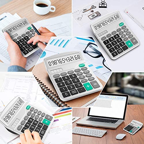 Calculator, 3 Pack Standard Functional Desktop Calculator Solar and AA Battery Dual Power Electronic Calculator with 12-Digit Large Display (2 Basic Black&1 Updated Silver) 2 Black & 1 Silver