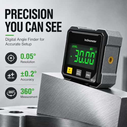 Digital Angle Finder Magnetic, 4-Side Magnetic Digital Level and Digital Angle Gauge, Rechargeable Digital Inclinometer with Backlit LCD, Angle Finder Measuring Tool for Woodworking, Machinery