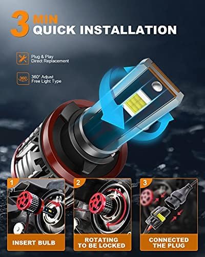 H11/H8/H9 9005/HB3 LED Bulbs,160W 32000 Lumens Bright,6500K Cool White LED Fog Light Halogen Replacement IP68 Waterproof, Pack of 4 9005+H11