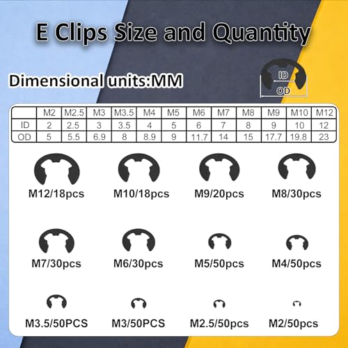 850Pcs C clip External Retaining Rings Snap Rings Assortment(M5-M16) and E clip Assortment Set(M2-M12),5Pcs Snap Ring Plier,Tweezer,24 Sizes Black Carbon Steel Circlip Retaining Clip Black Carbon Steel 850PCS