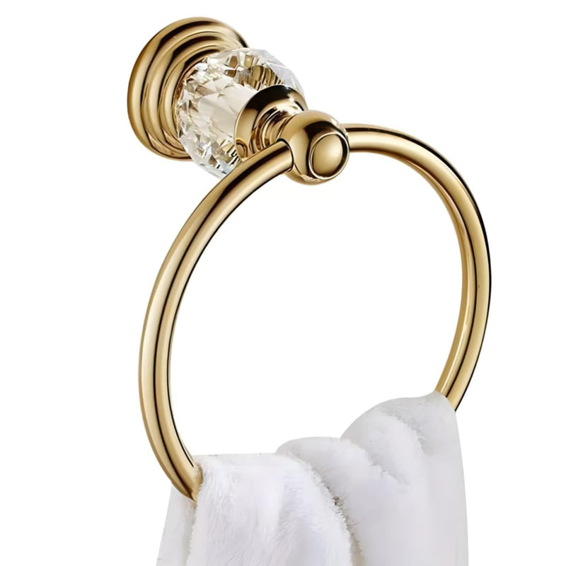 Crystal Gold Towel Ring, Gold Bathroom Towel Holder Ring, Golden Towel Rack Hanger Home Hand Towel Ring Towel Holder for Bathroom Wall Mounted Bathroom Accessory